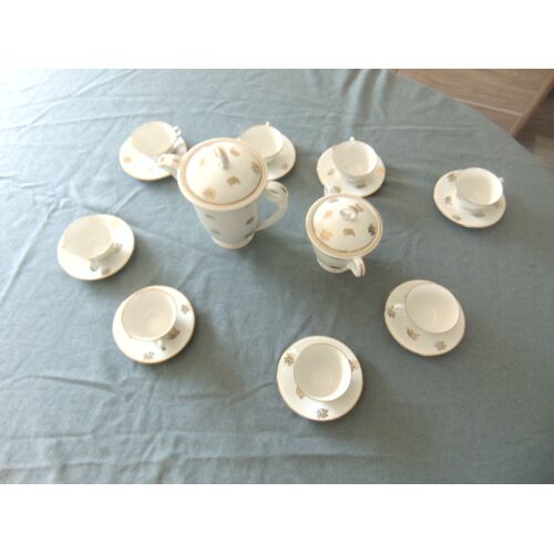 ¿ Service À Café Sfr France ¿ Porcelaine Blanche & Dorures ¿ 8 Personnes ¿ Années 60/70