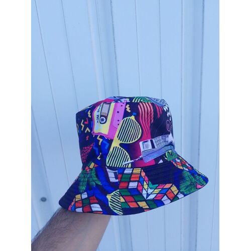 Bob Années 80 Rétro Multicolore – Motifs Cassette, Rubik'S Cube Et Téléphone Vintage – Unisexe – Taille Adulte
