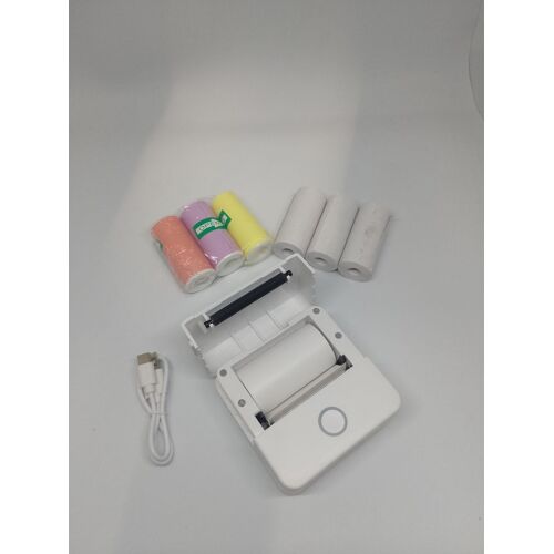 Mini Imprimante Thermique Portable Sans Fil USB-C + 6 Rouleaux Papier + 3 Rouleaux Couleur