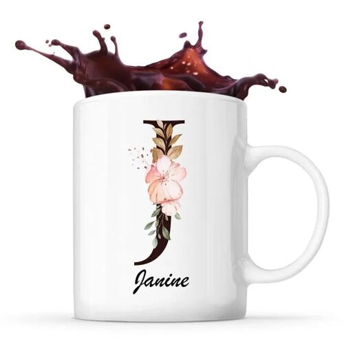 Mug Janine | Tasse Prénom Femme Avec Lettre Fleur | Idée Cadeau Pour Anniversaire Noël Et Fête Des Mères