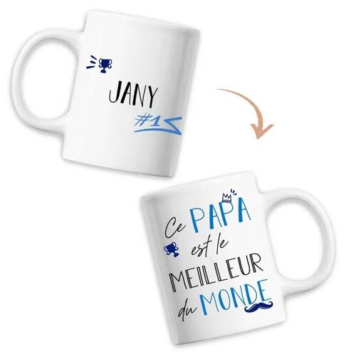 Mug Jany Meilleur Papa Du Monde - Tasse Fête Des Pères Anniversaire Cadeau Personnalisé Prénom Humour - Imprimé En France