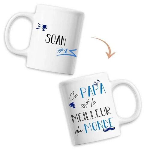 Mug Soan Meilleur Papa Du Monde - Tasse Fête Des Pères Anniversaire Cadeau Personnalisé Prénom Humour - Imprimé En France