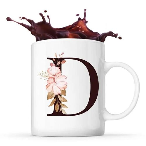 Mug Lettre Florale D | Tasse Café Thé Prénom Idée Cadeau Fête Des Mères Fille Tante Humour