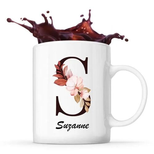Mug Suzanne | Tasse Prénom Femme Avec Lettre Fleur | Idée Cadeau Pour Anniversaire Noël Et Fête Des Mères