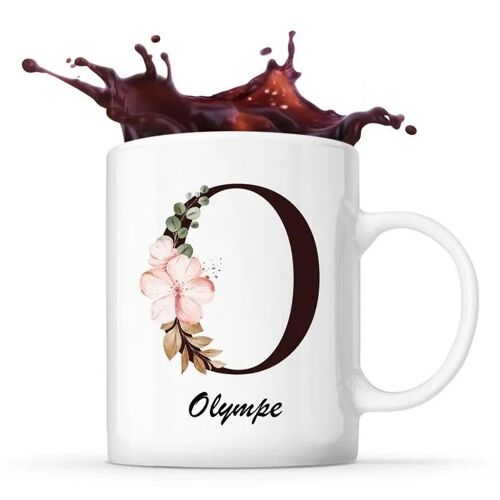 Mug Olympe | Tasse Prénom Femme Avec Lettre Fleur | Idée Cadeau Pour Anniversaire Noël Et Fête Des Mères