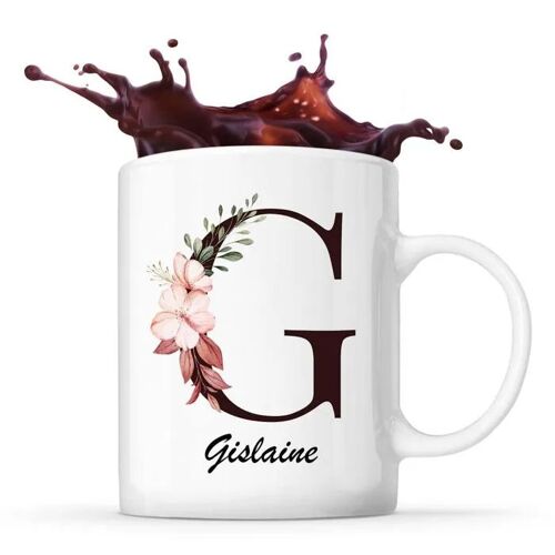 Mug Gislaine | Tasse Prénom Femme Avec Lettre Fleur | Idée Cadeau Pour Anniversaire Noël Et Fête Des Mères