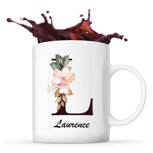 Mug Laurence | Tasse Prénom Femme Avec Lettre Fleur | Idée Cadeau Pour Anniversaire Noël Et Fête Des Mères