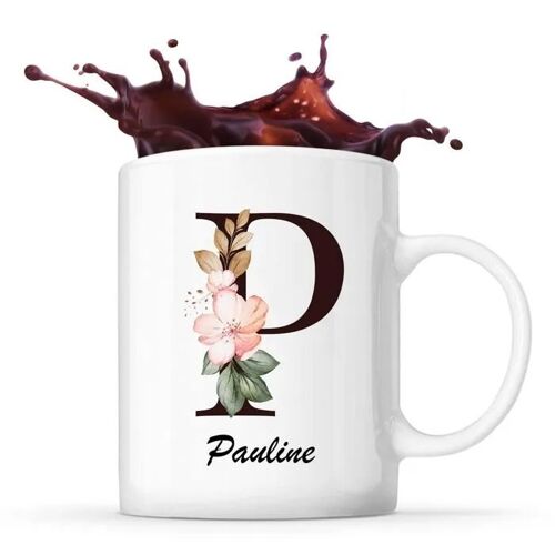 Mug Pauline | Tasse Prénom Femme Avec Lettre Fleur | Idée Cadeau Pour Anniversaire Noël Et Fête Des Mères