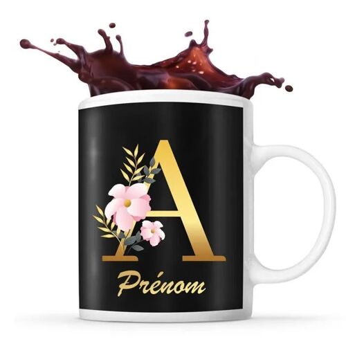 Mug Prénom Personnalisable Avec Lettre Florale | Tasse À Café Thé Idée Cadeau Pour Anniversaire Noël Et Fête Des Mères
