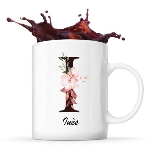 Mug Inès | Tasse Prénom Femme Avec Lettre Fleur | Idée Cadeau Pour Anniversaire Noël Et Fête Des Mères