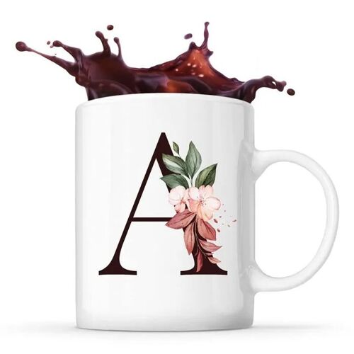 Mug Lettre Florale A | Tasse Café Thé Prénom Idée Cadeau Fête Des Mères Fille Tante Humour