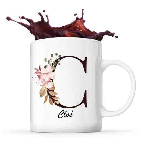 Mug Cloé | Tasse Prénom Femme Avec Lettre Fleur | Idée Cadeau Pour Anniversaire Noël Et Fête Des Mères