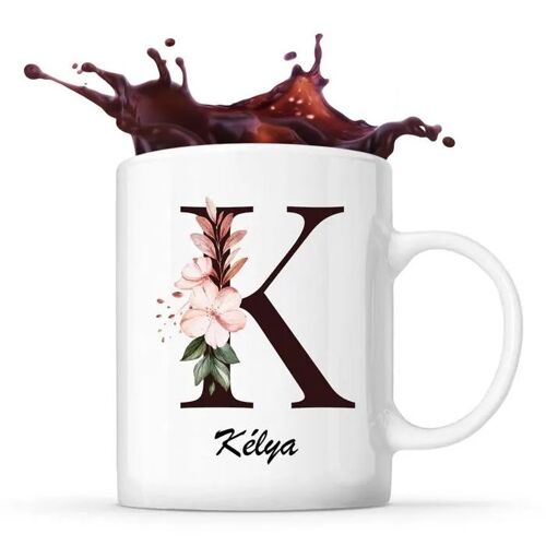 Mug Kélya | Tasse Prénom Femme Avec Lettre Fleur | Idée Cadeau Pour Anniversaire Noël Et Fête Des Mères