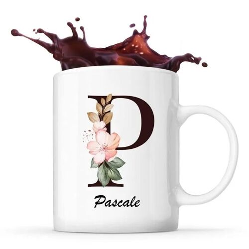 Mug Pascale | Tasse Prénom Femme Avec Lettre Fleur | Idée Cadeau Pour Anniversaire Noël Et Fête Des Mères