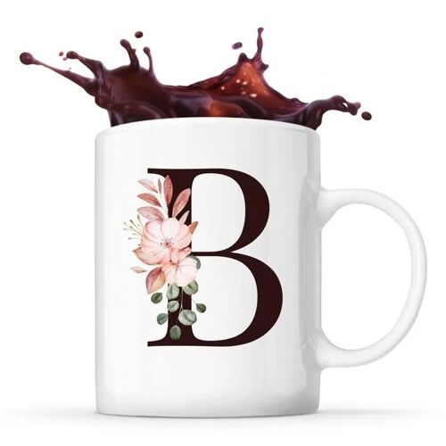 Mug Lettre Florale B | Tasse Café Thé Prénom Idée Cadeau Fête Des Mères Fille Tante Humour