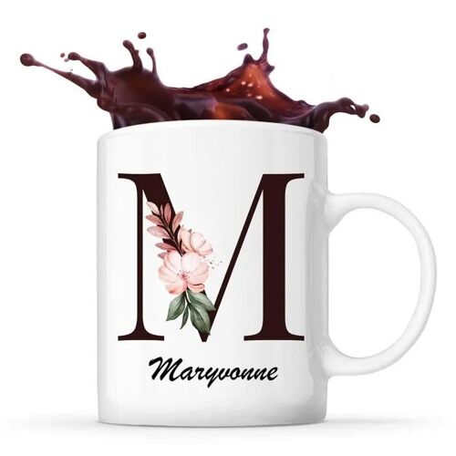 Mug Maryvonne | Tasse Prénom Femme Avec Lettre Fleur | Idée Cadeau Pour Anniversaire Noël Et Fête Des Mères