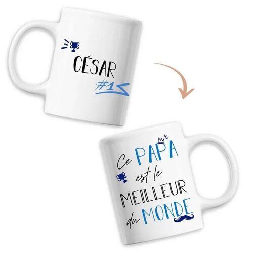 Mug César Meilleur Papa Du Monde - Tasse Fête Des Pères Anniversaire Cadeau Personnalisé Prénom Humour - Imprimé En France