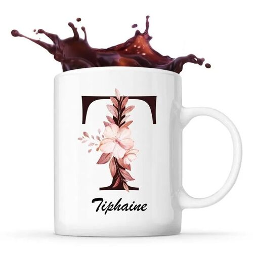 Mug Tiphaine | Tasse Prénom Femme Avec Lettre Fleur | Idée Cadeau Pour Anniversaire Noël Et Fête Des Mères