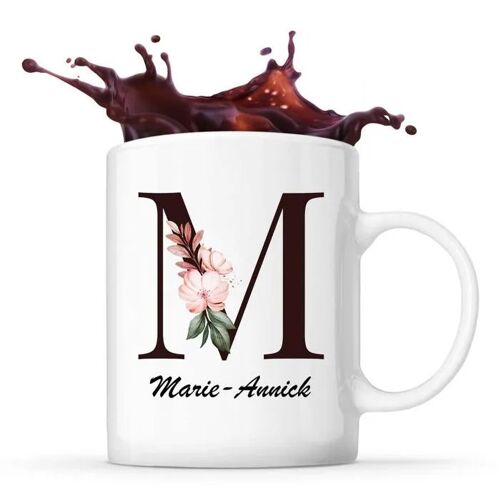 Mug Marie-Annick | Tasse Prénom Femme Avec Lettre Fleur | Idée Cadeau Pour Anniversaire Noël Et Fête Des Mères