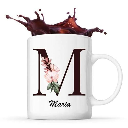Mug Maria | Tasse Prénom Femme Avec Lettre Fleur | Idée Cadeau Pour Anniversaire Noël Et Fête Des Mères