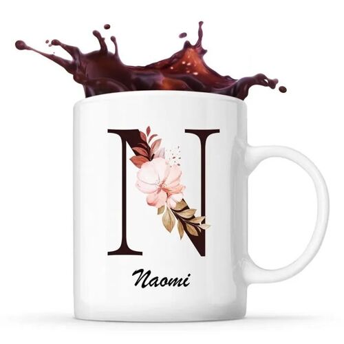 Mug Naomi | Tasse Prénom Femme Avec Lettre Fleur | Idée Cadeau Pour Anniversaire Noël Et Fête Des Mères