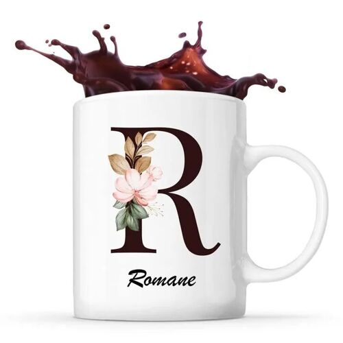 Mug Romane | Tasse Prénom Femme Avec Lettre Fleur | Idée Cadeau Pour Anniversaire Noël Et Fête Des Mères