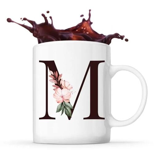 Mug Lettre Florale M | Tasse Café Thé Prénom Idée Cadeau Fête Des Mères Fille Tante Humour