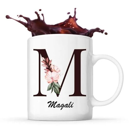 Mug Magali | Tasse Prénom Femme Avec Lettre Fleur | Idée Cadeau Pour Anniversaire Noël Et Fête Des Mères