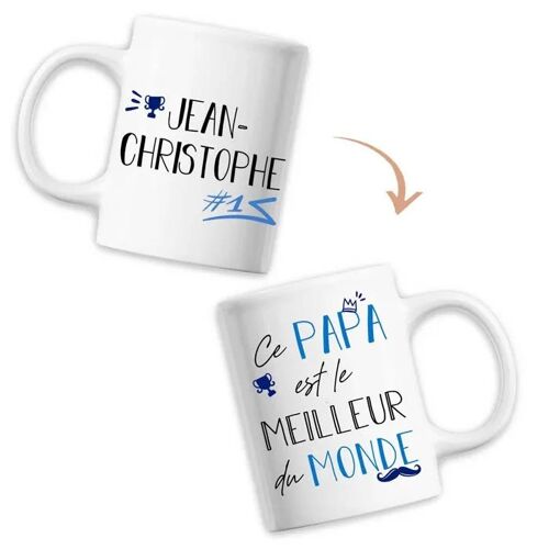 Mug Jean-Christophe Meilleur Papa Du Monde - Tasse Fête Des Pères Anniversaire Cadeau Personnalisé Prénom Humour - Imprimé En France