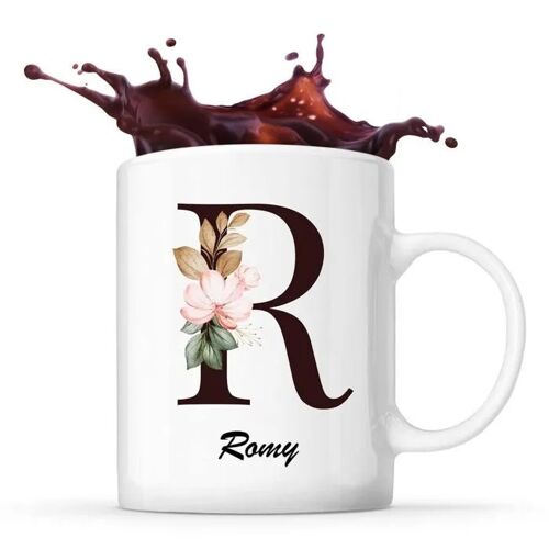 Mug Romy | Tasse Prénom Femme Avec Lettre Fleur | Idée Cadeau Pour Anniversaire Noël Et Fête Des Mères