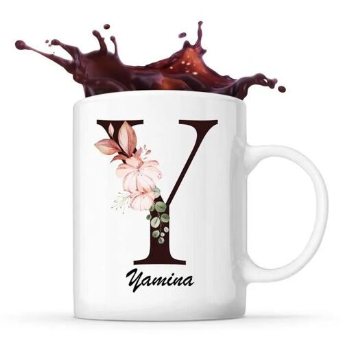 Mug Yamina | Tasse Prénom Femme Avec Lettre Fleur | Idée Cadeau Pour Anniversaire Noël Et Fête Des Mères