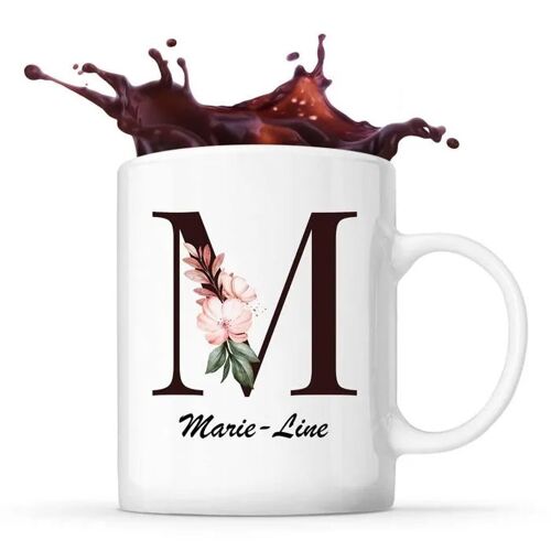 Mug Marie-Line | Tasse Prénom Femme Avec Lettre Fleur | Idée Cadeau Pour Anniversaire Noël Et Fête Des Mères