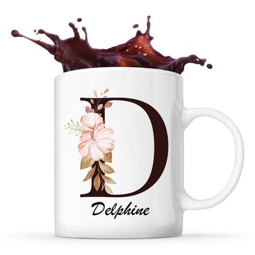 Mug Delphine | Tasse Prénom Femme Avec Lettre Fleur | Idée Cadeau Pour Anniversaire Noël Et Fête Des Mères