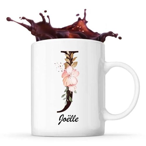 Mug Joëlle | Tasse Prénom Femme Avec Lettre Fleur | Idée Cadeau Pour Anniversaire Noël Et Fête Des Mères