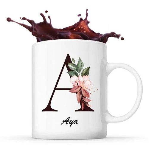 Mug Aya | Tasse Prénom Femme Avec Lettre Fleur | Idée Cadeau Pour Anniversaire Noël Et Fête Des Mères