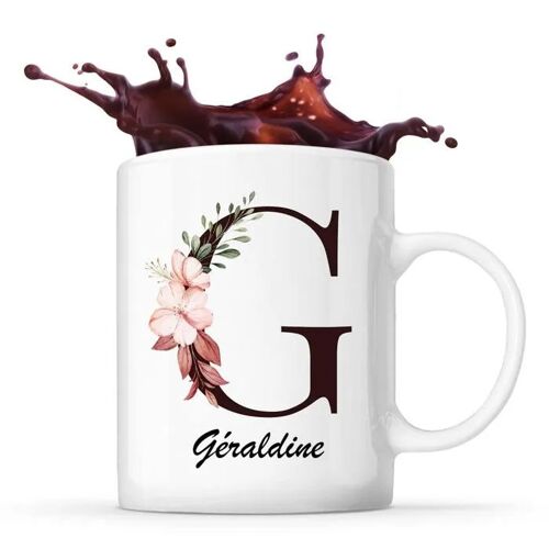 Mug Géraldine | Tasse Prénom Femme Avec Lettre Fleur | Idée Cadeau Pour Anniversaire Noël Et Fête Des Mères
