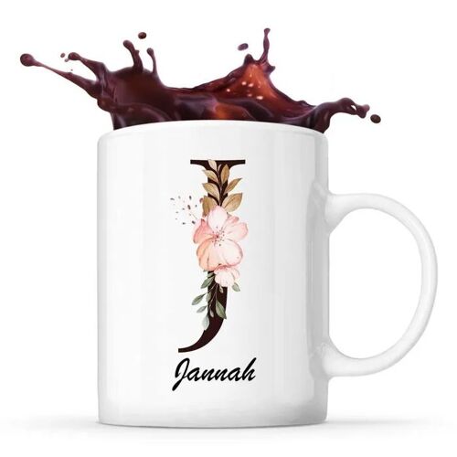 Mug Jannah | Tasse Prénom Femme Avec Lettre Fleur | Idée Cadeau Pour Anniversaire Noël Et Fête Des Mères