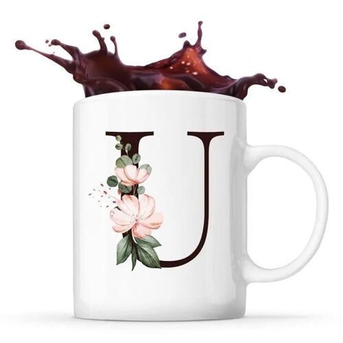 Mug Lettre Florale U | Tasse Café Thé Prénom Idée Cadeau Fête Des Mères Fille Tante Humour