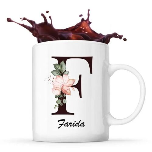 Mug Farida | Tasse Prénom Femme Avec Lettre Fleur | Idée Cadeau Pour Anniversaire Noël Et Fête Des Mères