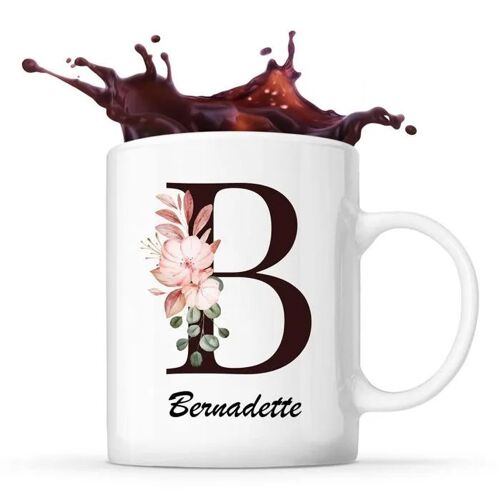 Mug Bernadette | Tasse Prénom Femme Avec Lettre Fleur | Idée Cadeau Pour Anniversaire Noël Et Fête Des Mères