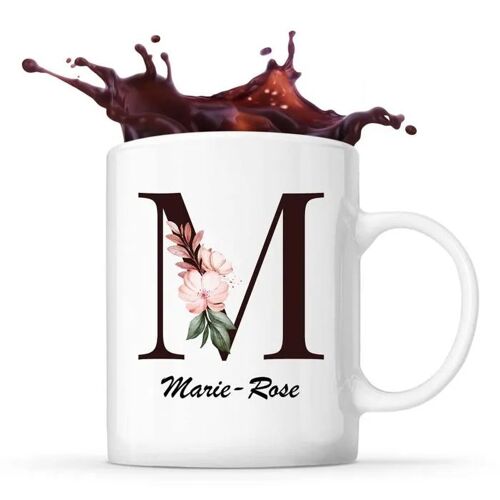 Mug Marie-Rose | Tasse Prénom Femme Avec Lettre Fleur | Idée Cadeau Pour Anniversaire Noël Et Fête Des Mères