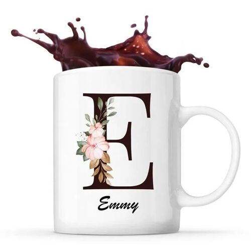 Mug Emmy | Tasse Prénom Femme Avec Lettre Fleur | Idée Cadeau Pour Anniversaire Noël Et Fête Des Mères