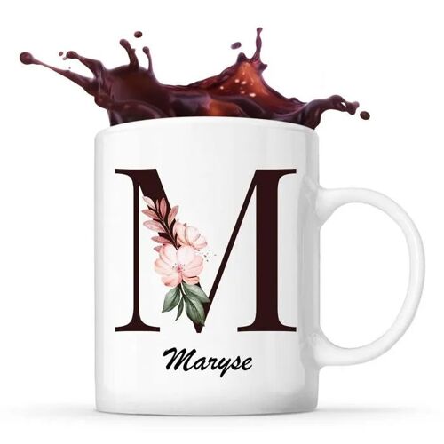 Mug Maryse | Tasse Prénom Femme Avec Lettre Fleur | Idée Cadeau Pour Anniversaire Noël Et Fête Des Mères