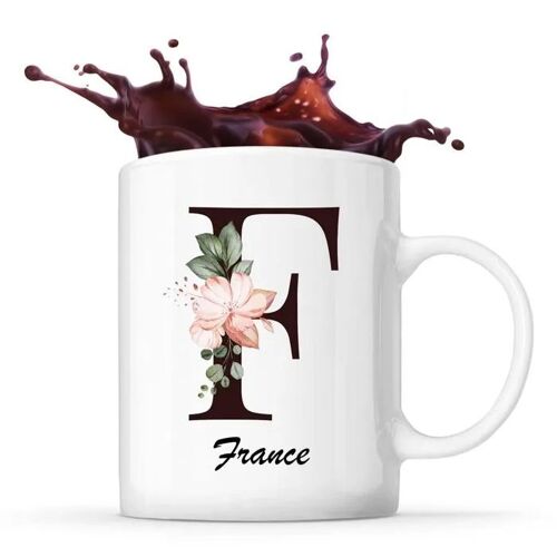 Mug France | Tasse Prénom Femme Avec Lettre Fleur | Idée Cadeau Pour Anniversaire Noël Et Fête Des Mères