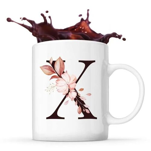 Mug Lettre Florale X | Tasse Café Thé Prénom Idée Cadeau Fête Des Mères Fille Tante Humour