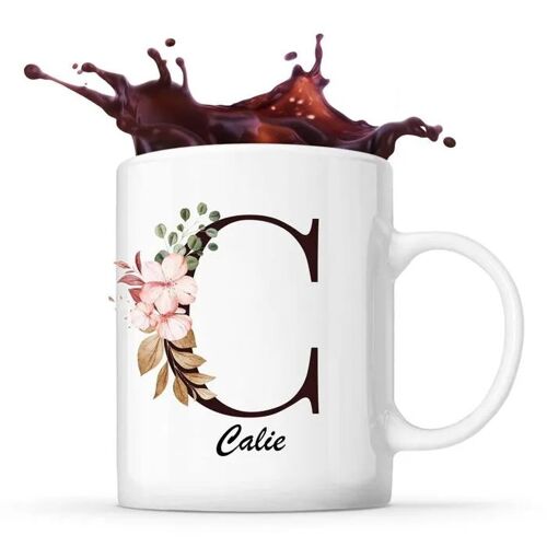 Mug Calie | Tasse Prénom Femme Avec Lettre Fleur | Idée Cadeau Pour Anniversaire Noël Et Fête Des Mères