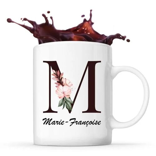 Mug Marie-Françoise | Tasse Prénom Femme Avec Lettre Fleur | Idée Cadeau Pour Anniversaire Noël Et Fête Des Mères