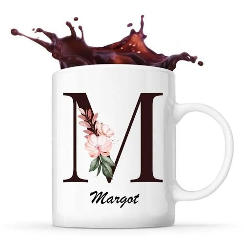 Mug Margot | Tasse Prénom Femme Avec Lettre Fleur | Idée Cadeau Pour Anniversaire Noël Et Fête Des Mères