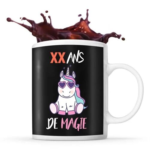 Mug Anniversaire Âge Personnalisable Magie Licorne | Tasse Personnalisée Humour Fun Et Drôle Pour Idée Cadeau Originale