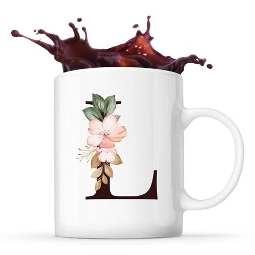 Mug Lettre Florale L | Tasse Café Thé Prénom Idée Cadeau Fête Des Mères Fille Tante Humour